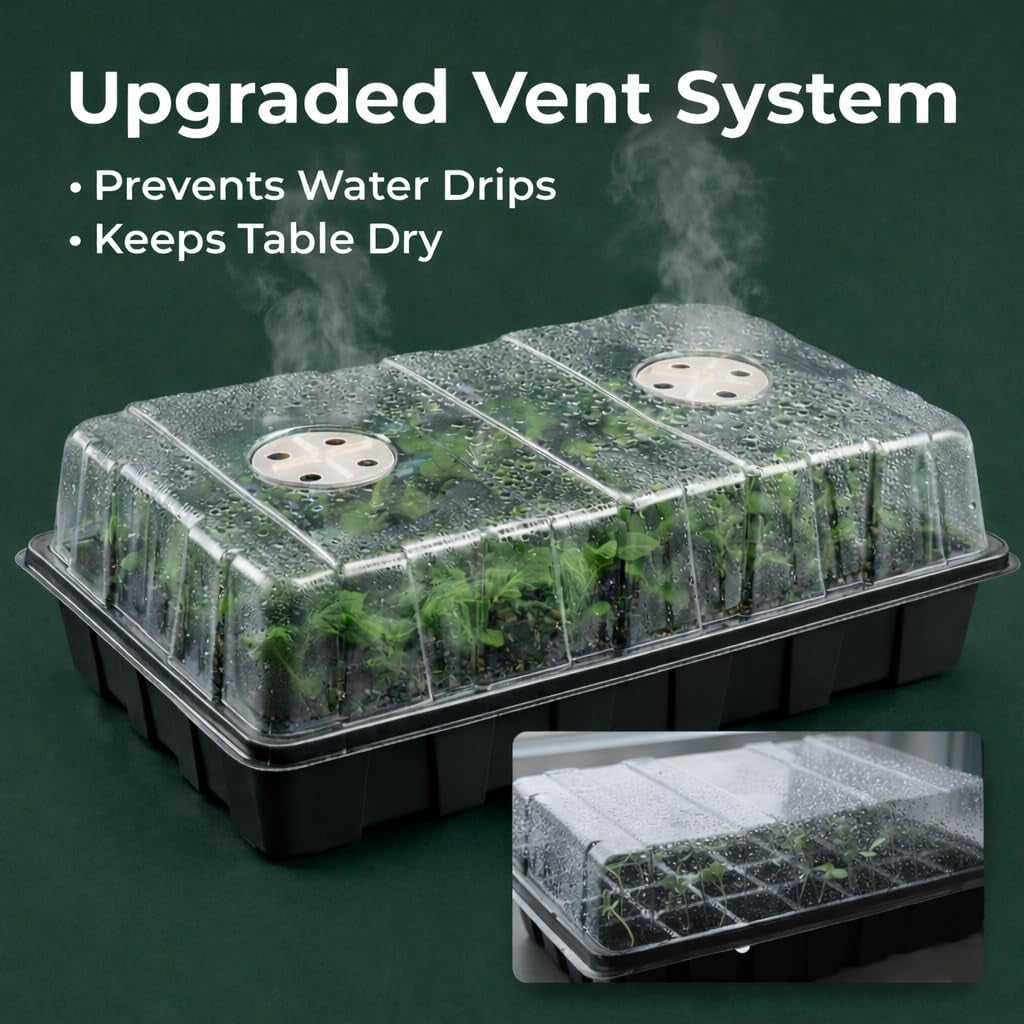 5-Set Garden Propagator Set, Seed Tray Kits with 200-Cell, Seed Starter Tray with Dome and Base 15" X 9" (40-Cell per Tray)