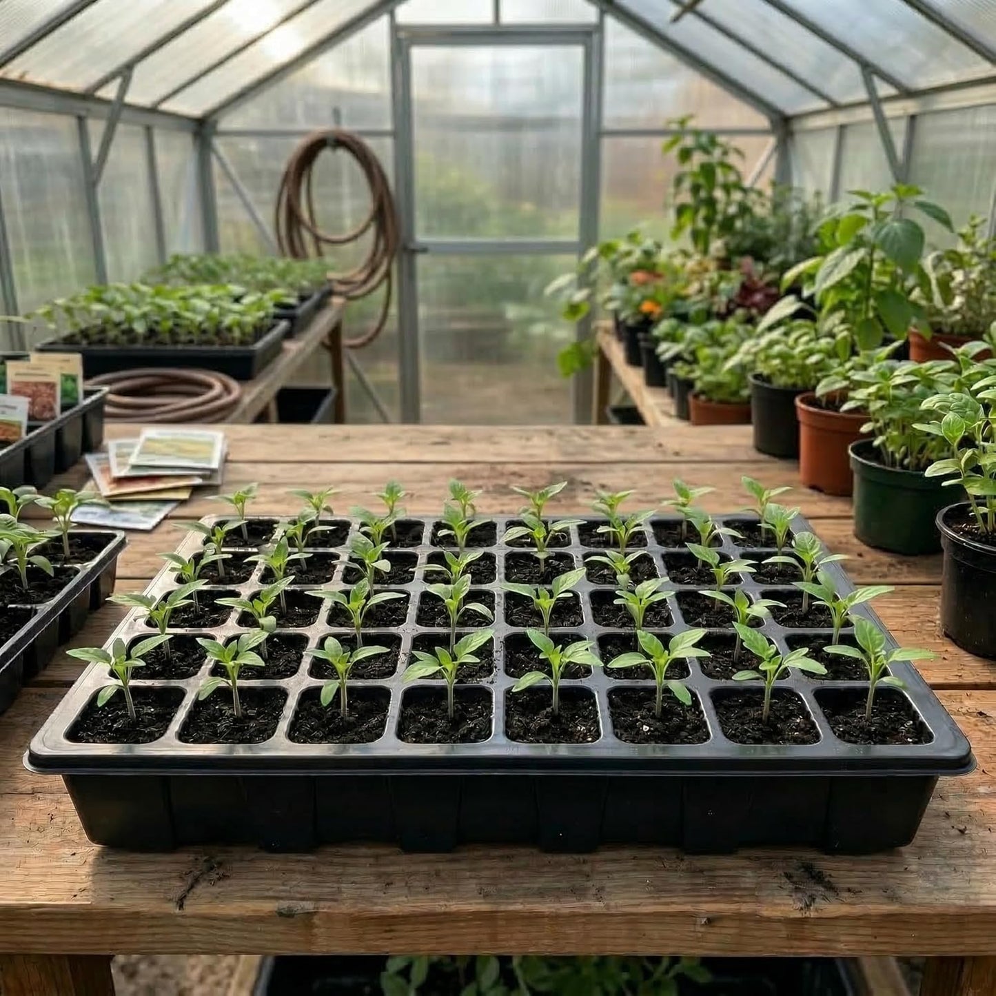 5-Set Garden Propagator Set, Seed Tray Kits with 200-Cell, Seed Starter Tray with Dome and Base 15" X 9" (40-Cell per Tray)