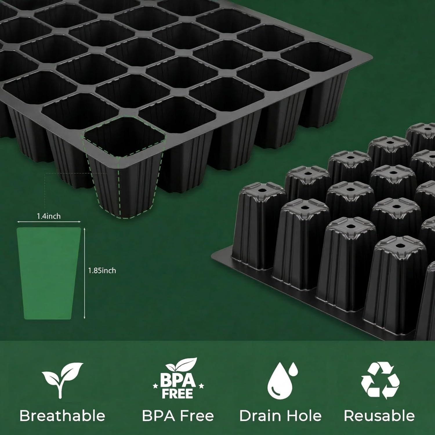 5-Set Garden Propagator Set, Seed Tray Kits with 200-Cell, Seed Starter Tray with Dome and Base 15" X 9" (40-Cell per Tray)